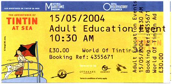 The World of Tintin Conference 2004 ticket