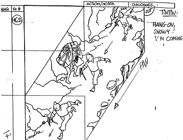 Story board from Tintin in Tibet cartoon